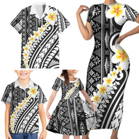 Black Vintage Tonga Ngatu Pattern With Plumeria Family Matching Short Sleeve Bodycon Dress and Hawaiian Shirt LT05 - Polynesian Pride