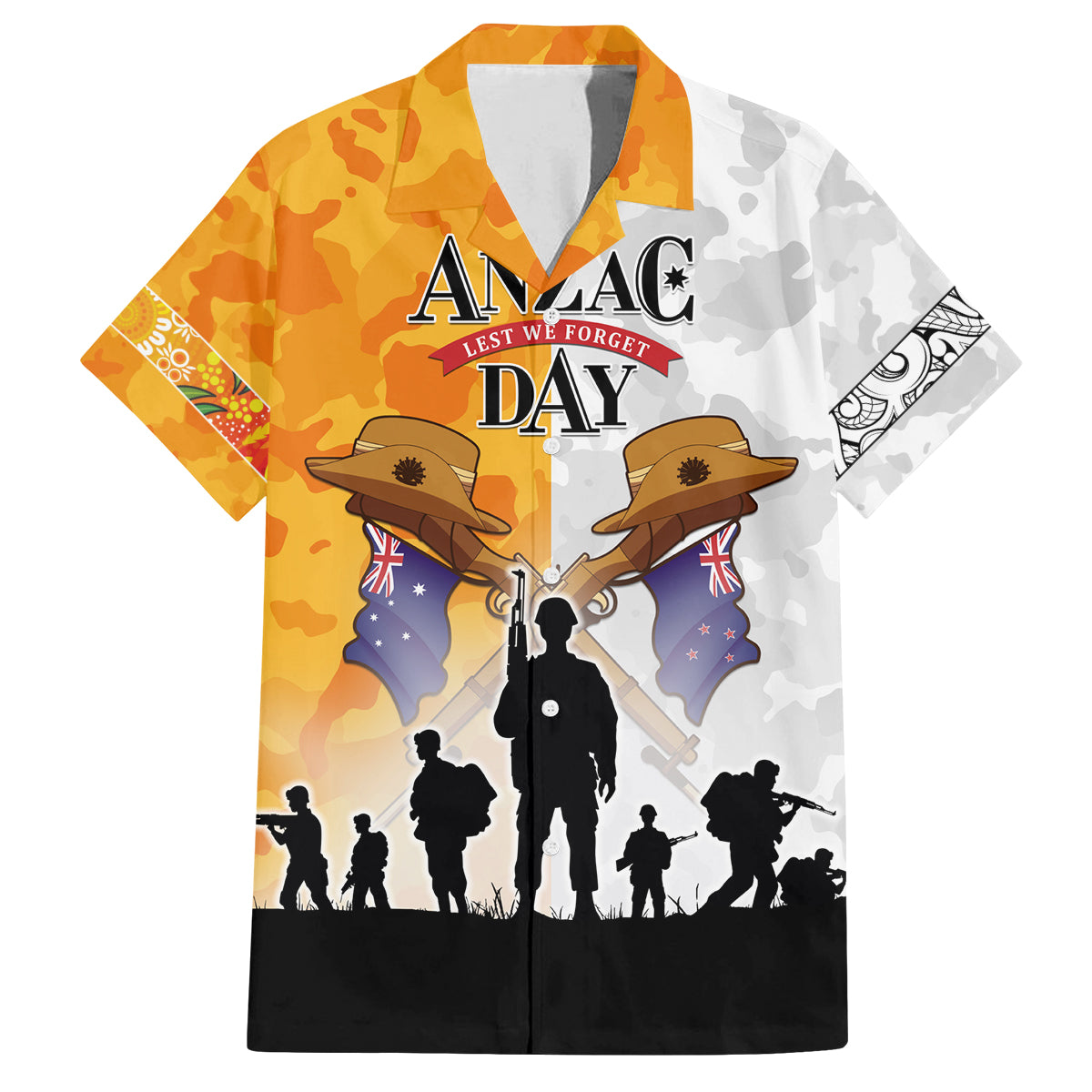 Australia And New Zealand ANZAC Day Family Matching Tank Maxi Dress and Hawaiian Shirt Lest We Forget LT05 Dad's Shirt - Short Sleeve Yellow - Polynesian Pride