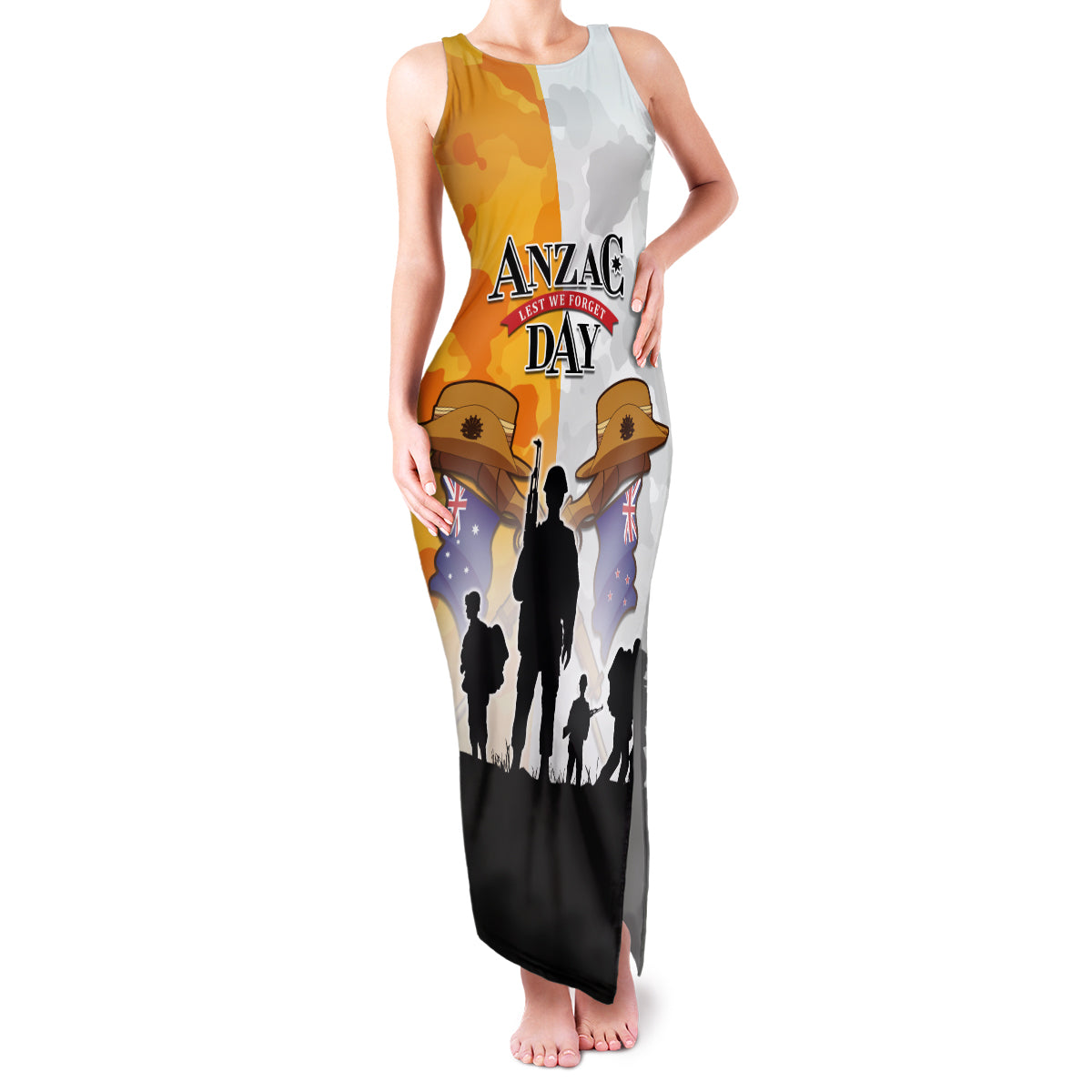 Australia And New Zealand ANZAC Day Family Matching Tank Maxi Dress and Hawaiian Shirt Lest We Forget LT05 Mom's Dress Yellow - Polynesian Pride