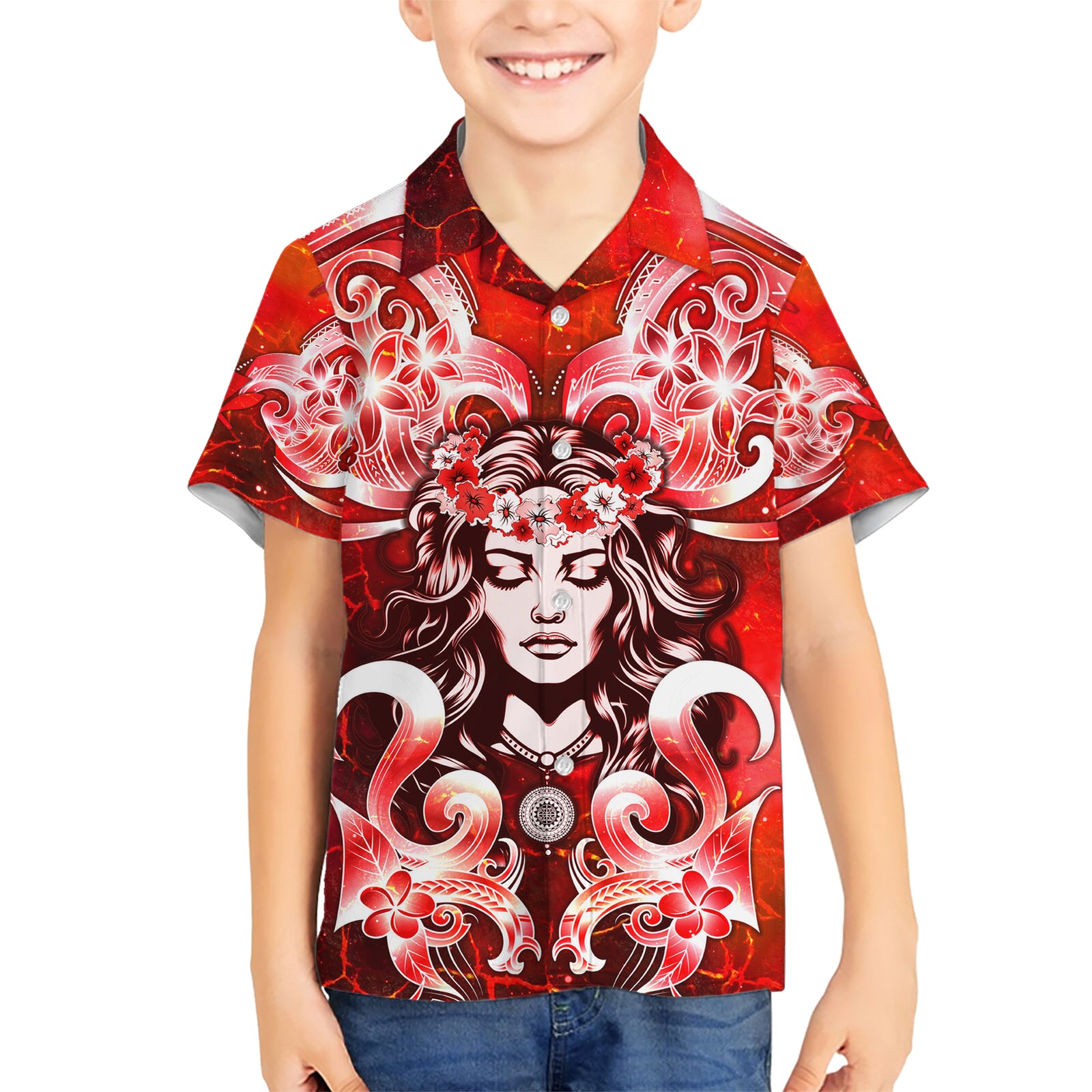 Hawaii Goddess Of Fire Madame Pele Kid Hawaiian Shirt Polynesian Style LT05 Kid Red - Polynesian Pride