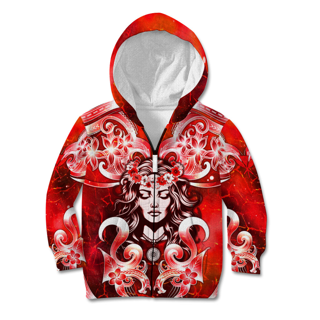 Hawaii Goddess Of Fire Madame Pele Kid Hoodie Polynesian Style LT05 Zip Hoodie Red - Polynesian Pride