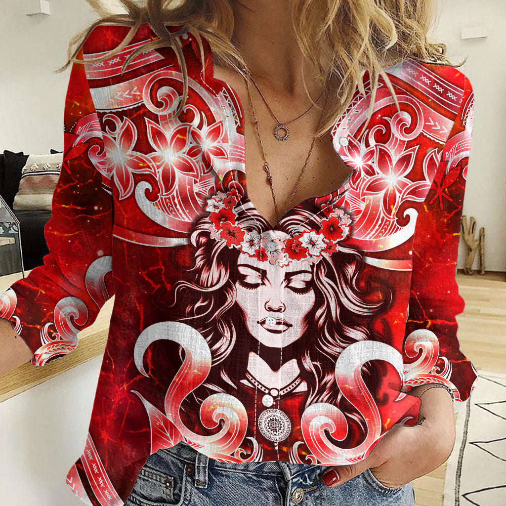 Hawaii Goddess Of Fire Madame Pele Women Casual Shirt Polynesian Style LT05 Female Red - Polynesian Pride