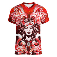 Hawaii Goddess Of Fire Madame Pele Women V Neck T Shirt Polynesian Style LT05 Female Red - Polynesian Pride