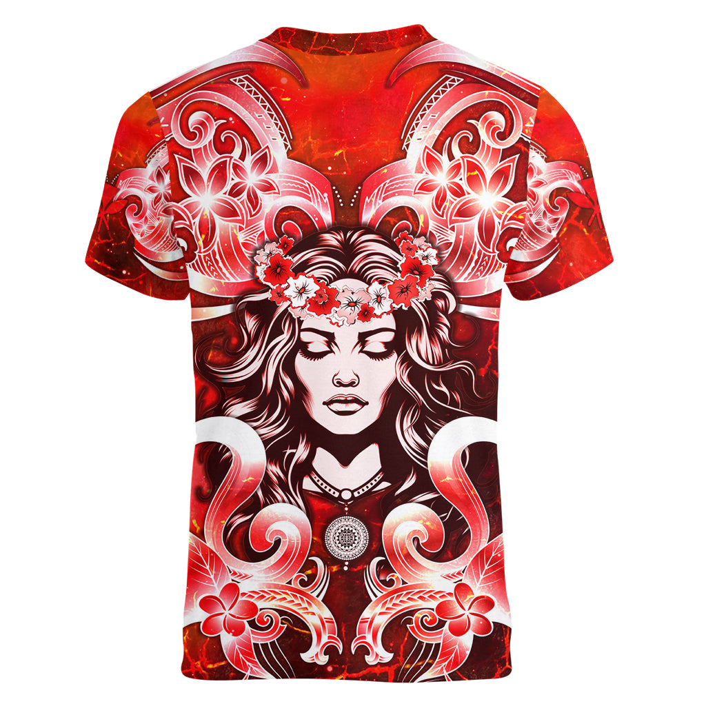 Hawaii Goddess Of Fire Madame Pele Women V Neck T Shirt Polynesian Style LT05 - Polynesian Pride