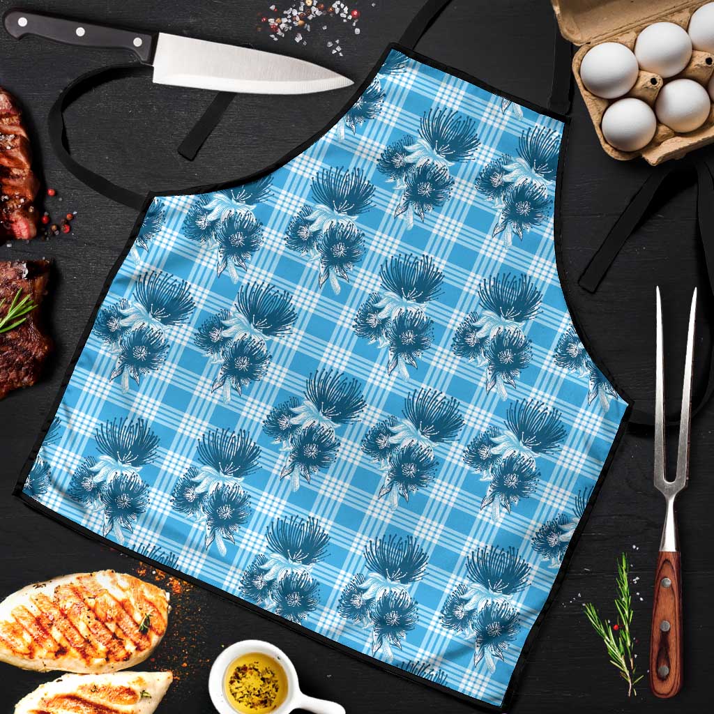 Blue Palaka Hawaii Apron Hawaiian Lehua Blossoms