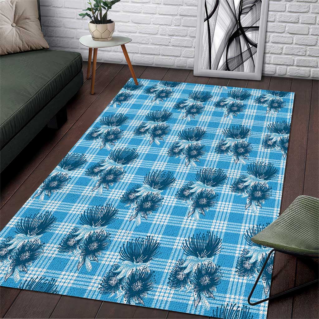 Blue Palaka Hawaii Area Rug Hawaiian Lehua Blossoms
