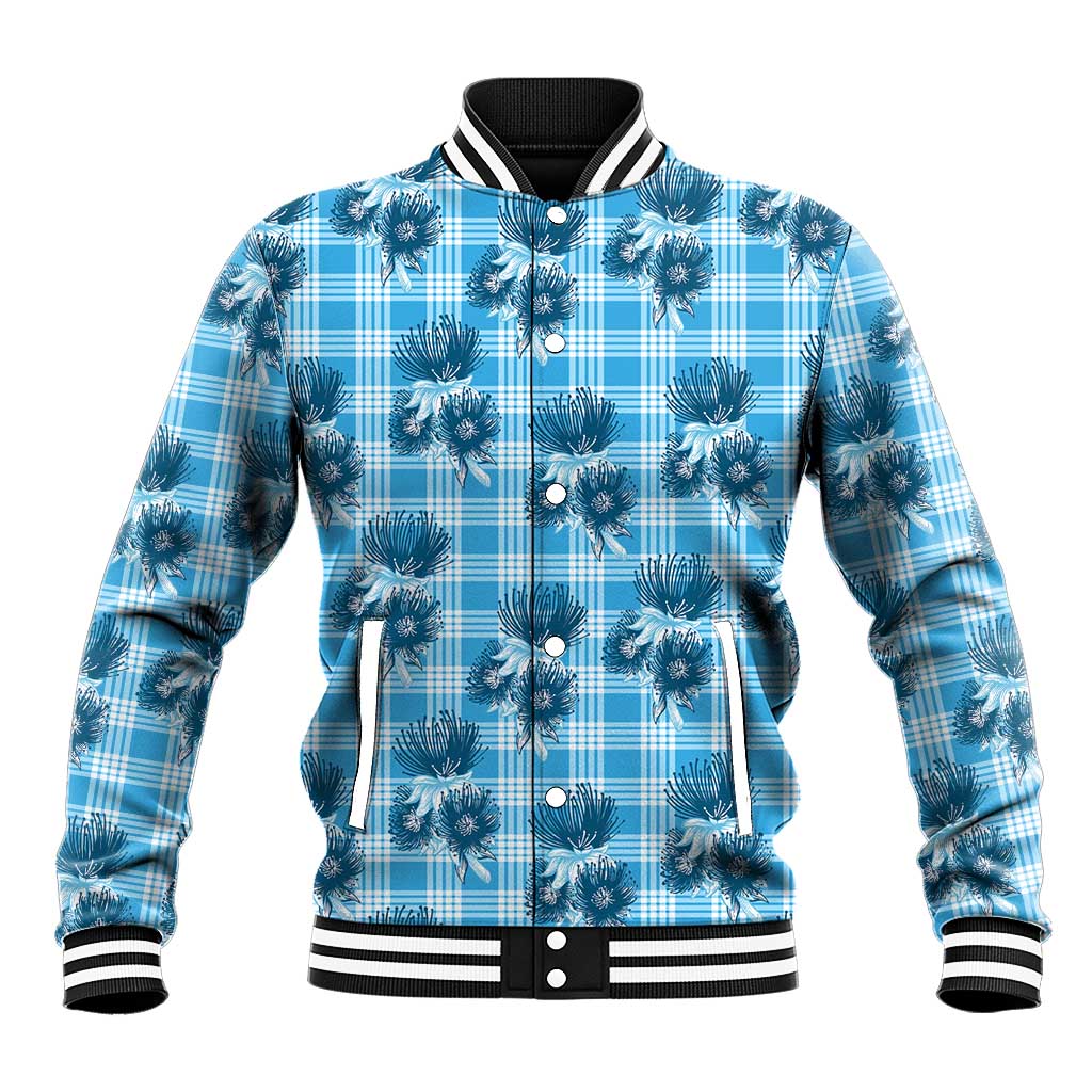 Blue Palaka Hawaii Baseball Jacket Hawaiian Lehua Blossoms