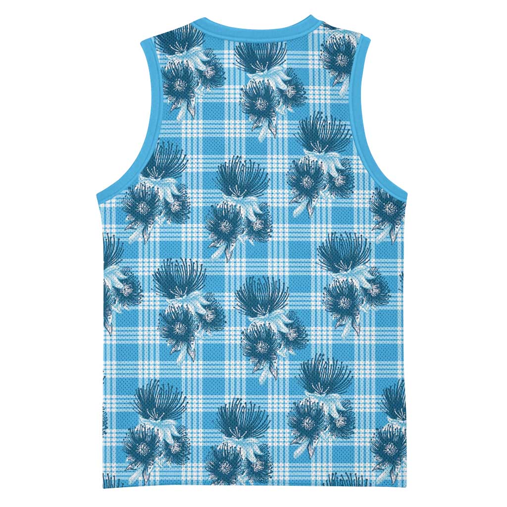 Blue Palaka Hawaii Basketball Jersey Hawaiian Lehua Blossoms
