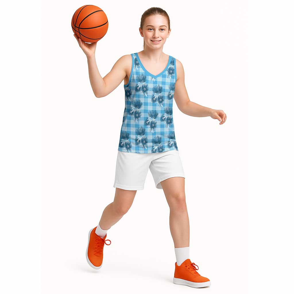 Blue Palaka Hawaii Basketball Jersey Hawaiian Lehua Blossoms