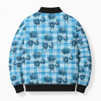 Blue Palaka Hawaii Bomber Puffer Jacket Hawaiian Lehua Blossoms