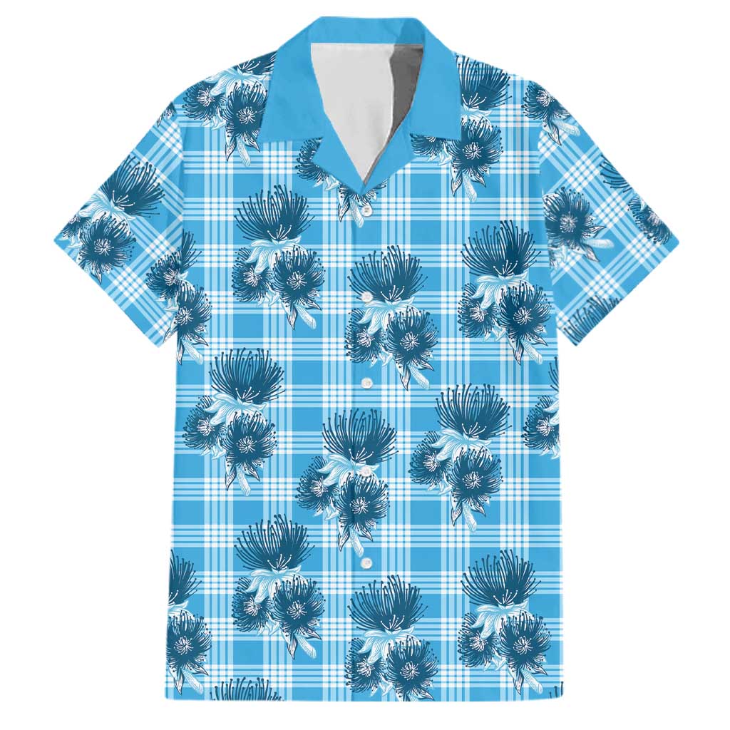 Blue Palaka Hawaii Family Matching Long Sleeve Bodycon Dress and Hawaiian Shirt Hawaiian Lehua Blossoms LT05 Dad's Shirt - Short Sleeve Blue - Polynesian Pride