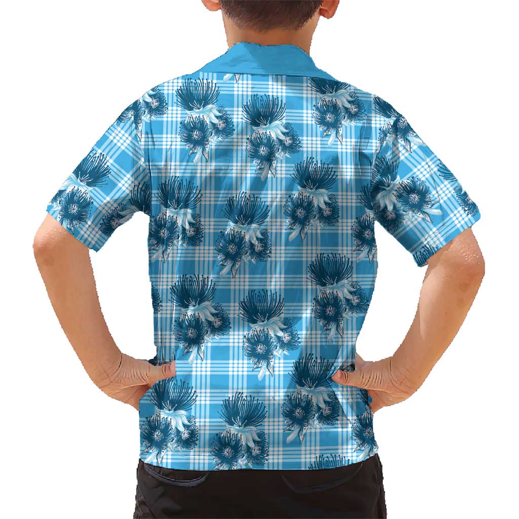 Blue Palaka Hawaii Family Matching Mermaid Dress and Hawaiian Shirt Hawaiian Lehua Blossoms LT05 - Polynesian Pride