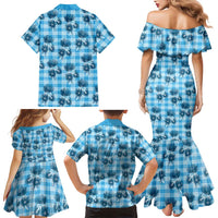 Blue Palaka Hawaii Family Matching Mermaid Dress and Hawaiian Shirt Hawaiian Lehua Blossoms LT05 - Polynesian Pride