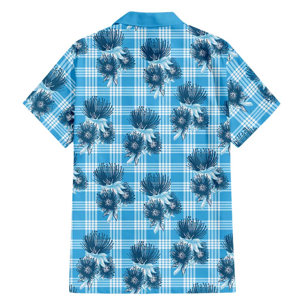 Blue Palaka Hawaii Family Matching Off The Shoulder Long Sleeve Dress and Hawaiian Shirt Hawaiian Lehua Blossoms LT05 - Polynesian Pride
