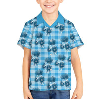 Blue Palaka Hawaii Family Matching Off Shoulder Maxi Dress and Hawaiian Shirt Hawaiian Lehua Blossoms LT05 Son's Shirt Blue - Polynesian Pride