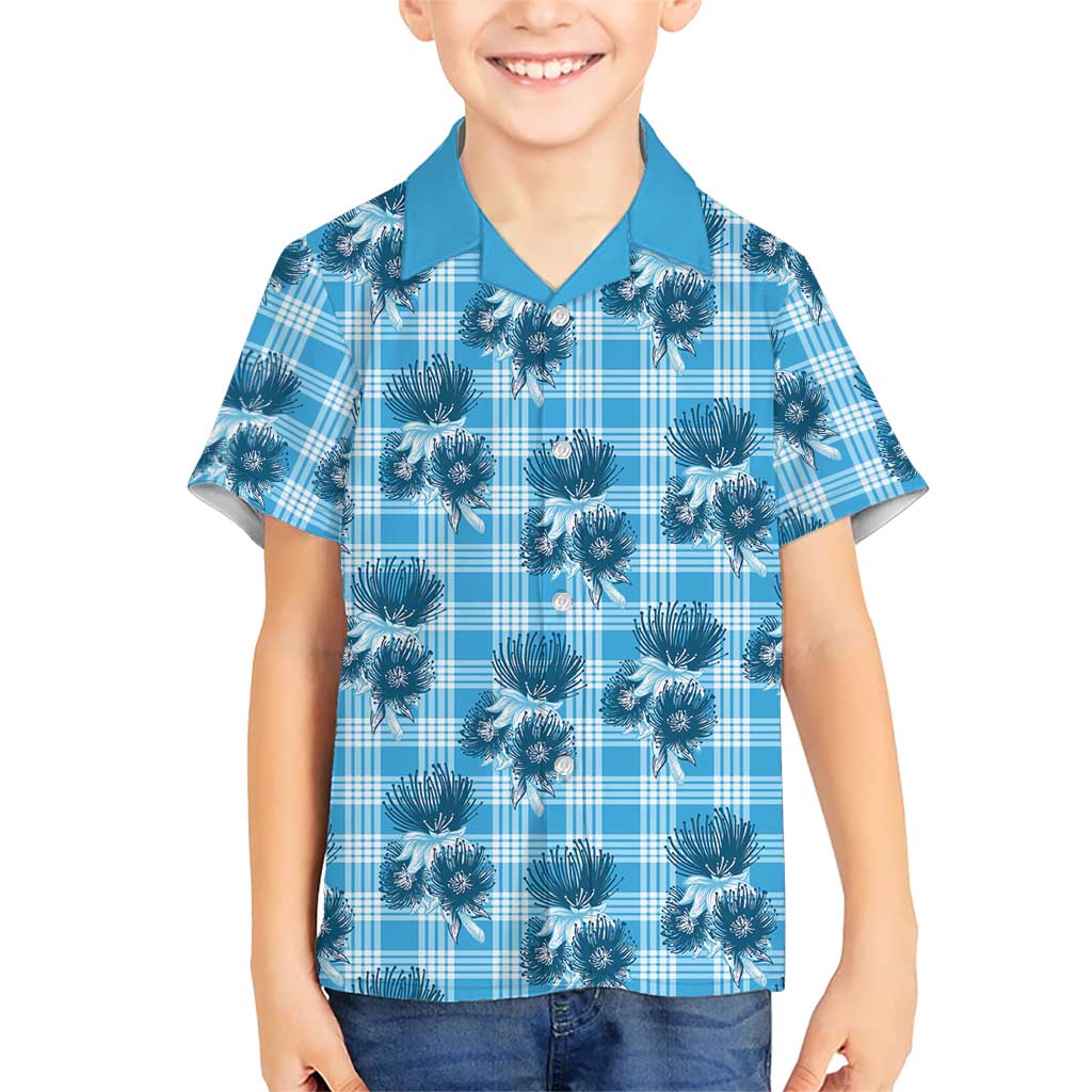 Blue Palaka Hawaii Family Matching Puletasi and Hawaiian Shirt Hawaiian Lehua Blossoms LT05 Son's Shirt Blue - Polynesian Pride