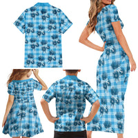 Blue Palaka Hawaii Family Matching Short Sleeve Bodycon Dress and Hawaiian Shirt Hawaiian Lehua Blossoms LT05 - Polynesian Pride