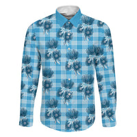 Blue Palaka Hawaii Family Matching Short Sleeve Bodycon Dress and Hawaiian Shirt Hawaiian Lehua Blossoms LT05 Dad's Shirt - Long Sleeve Blue - Polynesian Pride