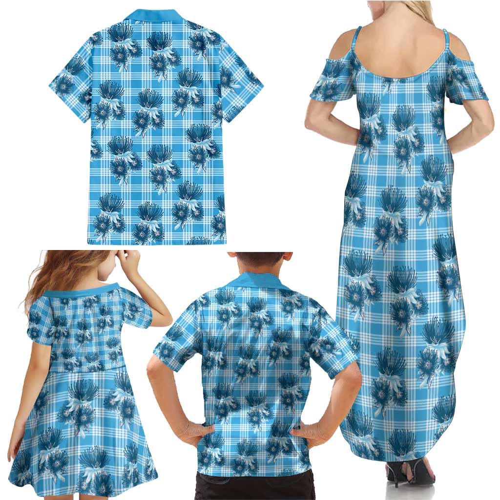 Blue Palaka Hawaii Family Matching Summer Maxi Dress and Hawaiian Shirt Hawaiian Lehua Blossoms LT05 - Polynesian Pride
