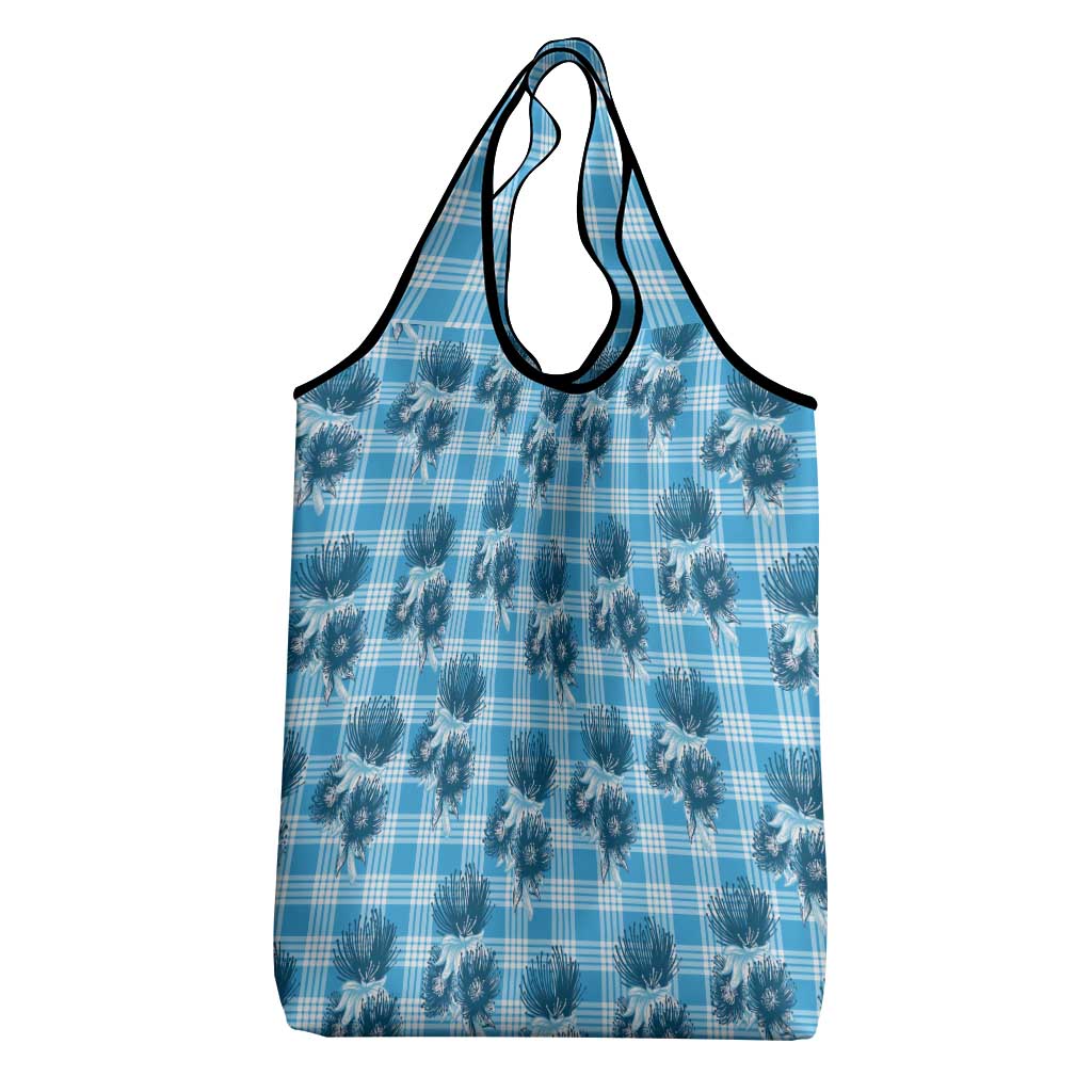 Blue Palaka Hawaii Grocery Bag Hawaiian Lehua Blossoms
