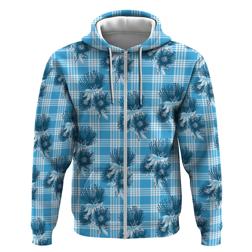 Blue Palaka Hawaii Hoodie Hawaiian Lehua Blossoms