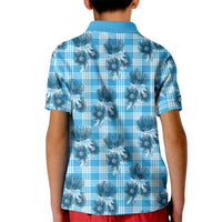 Blue Palaka Hawaii Kid Polo Shirt Hawaiian Lehua Blossoms
