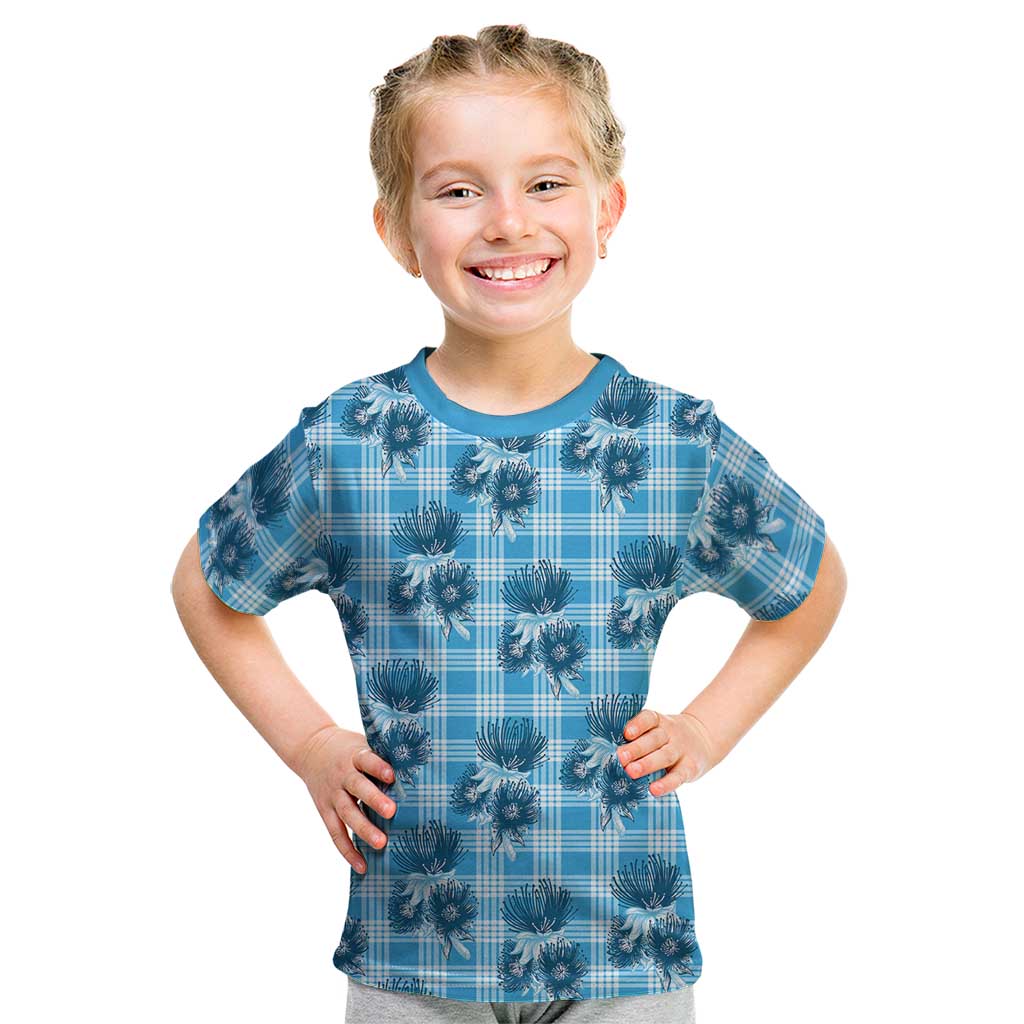 Blue Palaka Hawaii Kid T Shirt Hawaiian Lehua Blossoms