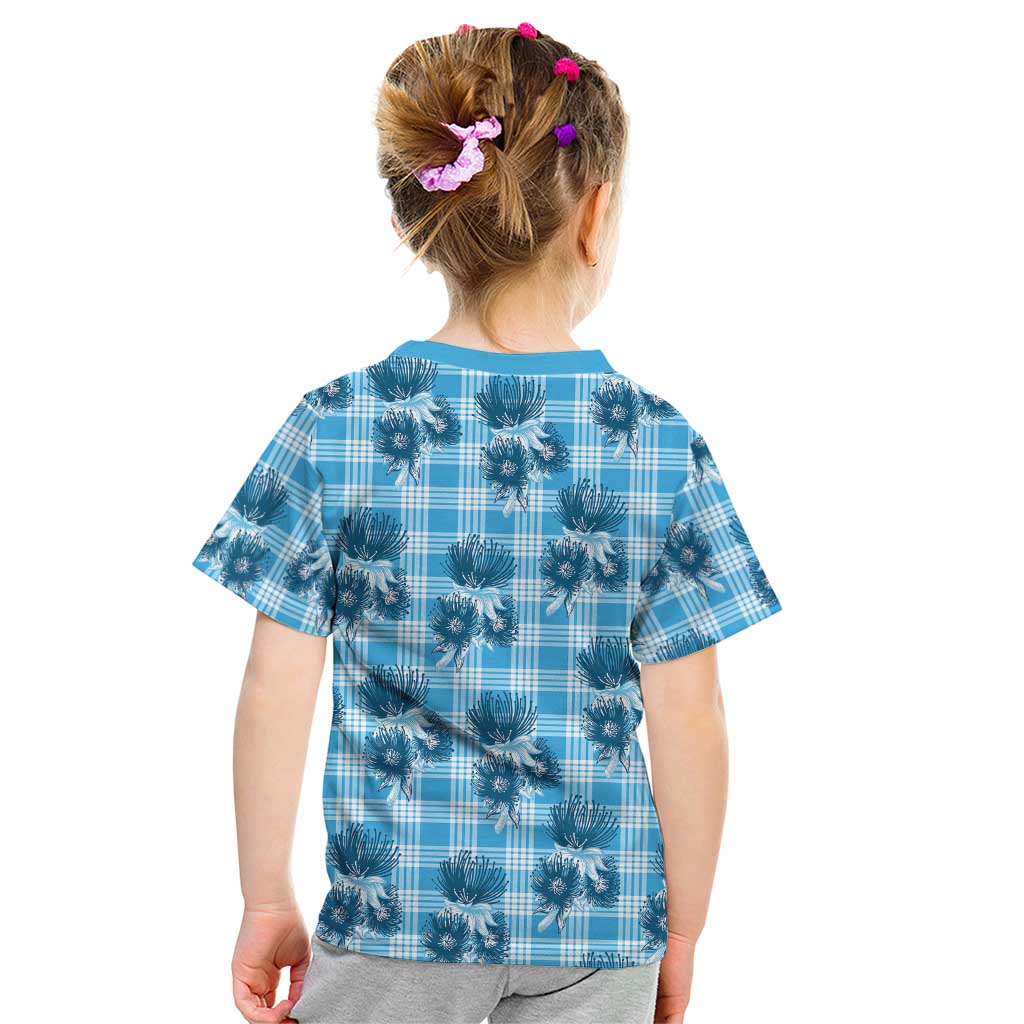 Blue Palaka Hawaii Kid T Shirt Hawaiian Lehua Blossoms