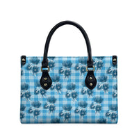 Blue Palaka Hawaii Leather Bag Hawaiian Lehua Blossoms