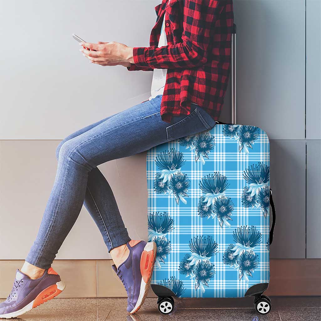 Blue Palaka Hawaii Luggage Cover Hawaiian Lehua Blossoms