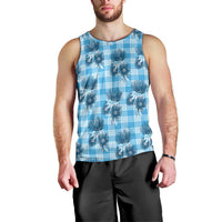 Blue Palaka Hawaii Men Tank Top Hawaiian Lehua Blossoms