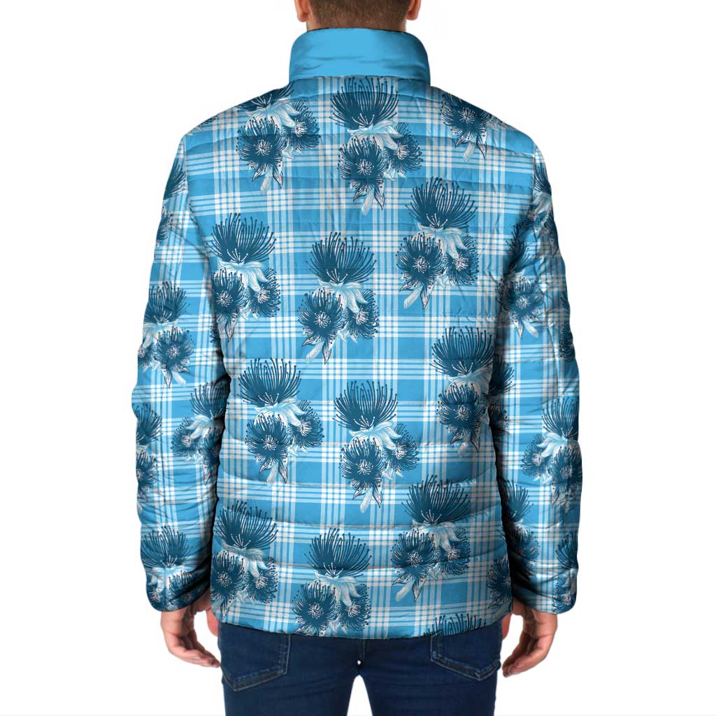 Blue Palaka Hawaii Padded Jacket Hawaiian Lehua Blossoms