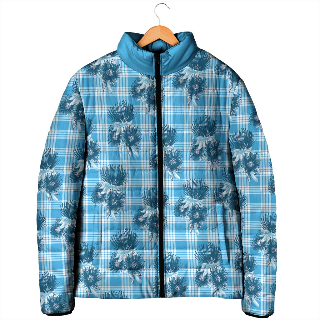 Blue Palaka Hawaii Padded Jacket Hawaiian Lehua Blossoms