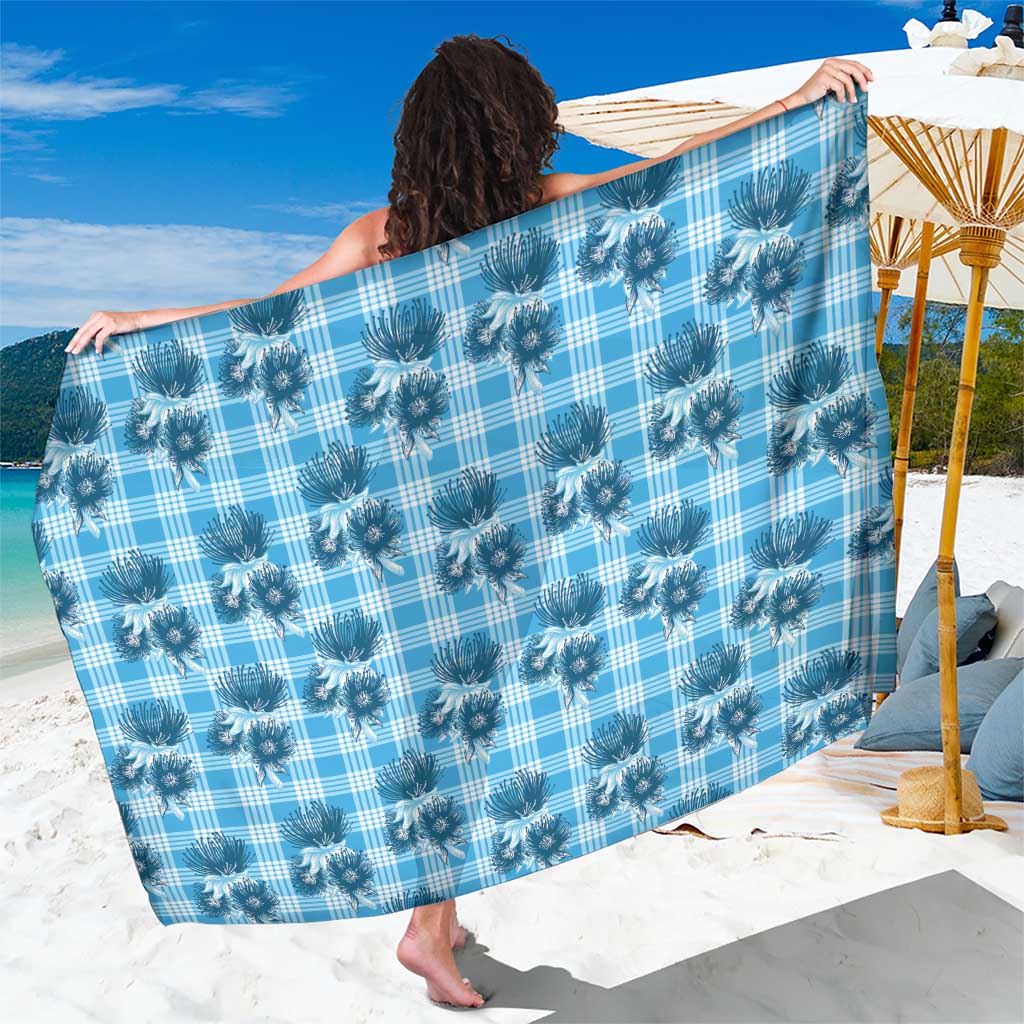 Blue Palaka Hawaii Sarong Hawaiian Lehua Blossoms