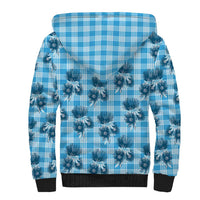 Blue Palaka Hawaii Sherpa Hoodie Hawaiian Lehua Blossoms