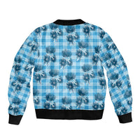Blue Palaka Hawaii Sleeve Zip Bomber Jacket Hawaiian Lehua Blossoms