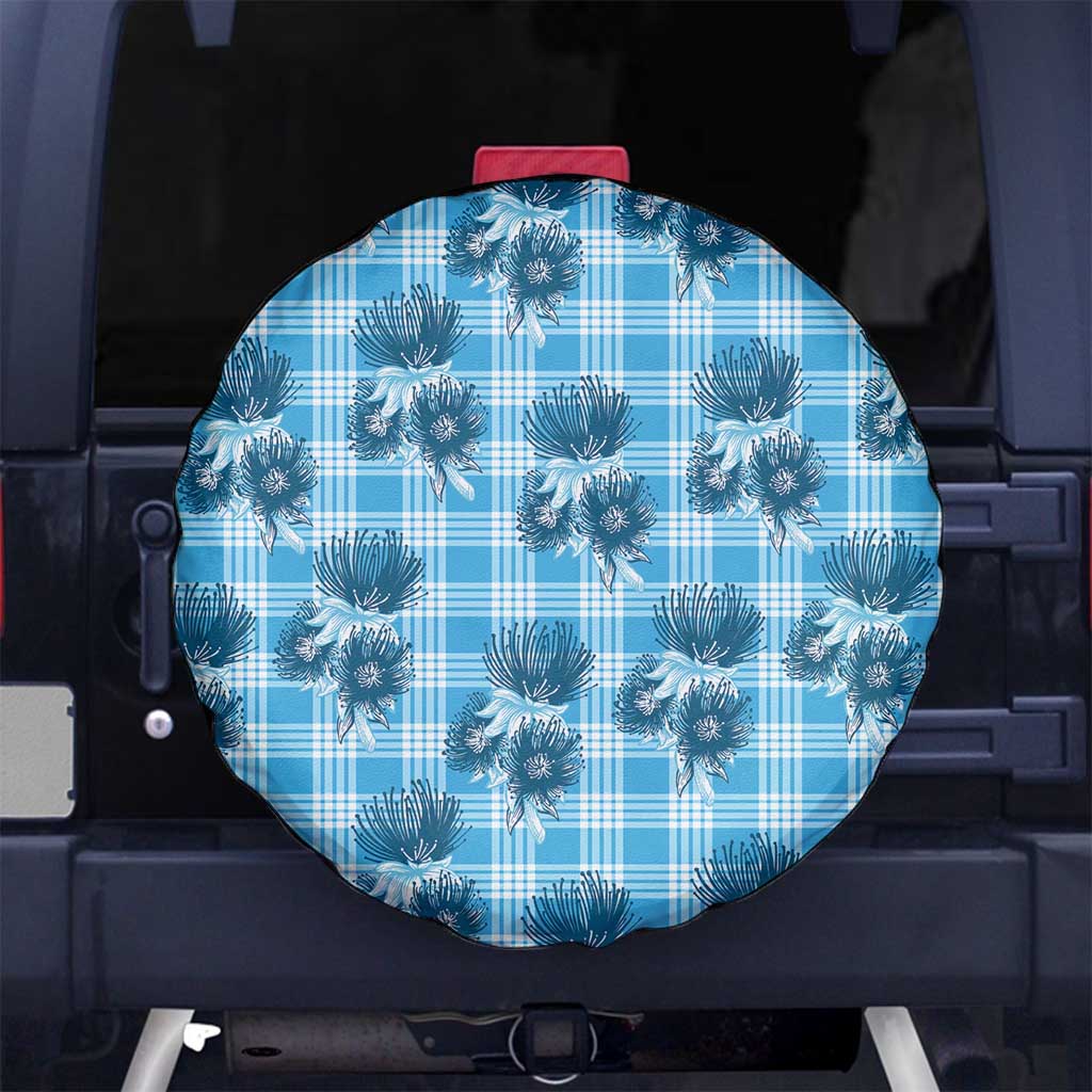 Blue Palaka Hawaii Spare Tire Cover Hawaiian Lehua Blossoms