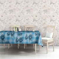 Blue Palaka Hawaii Tablecloth Hawaiian Lehua Blossoms