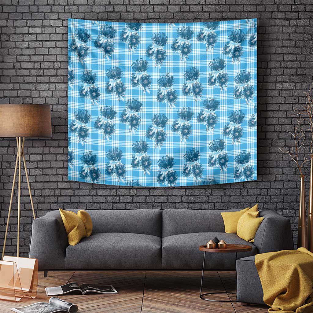 Blue Palaka Hawaii Tapestry Hawaiian Lehua Blossoms