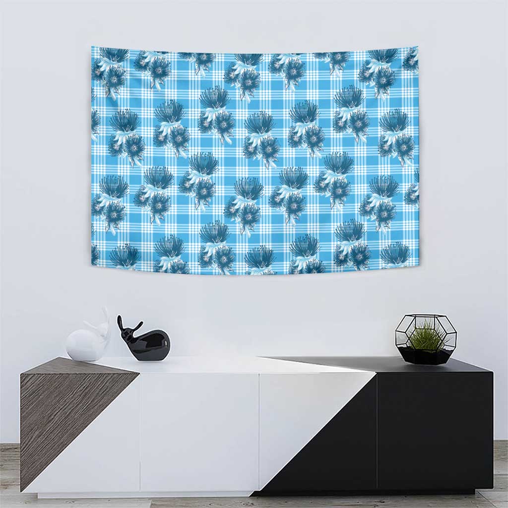 Blue Palaka Hawaii Tapestry Hawaiian Lehua Blossoms
