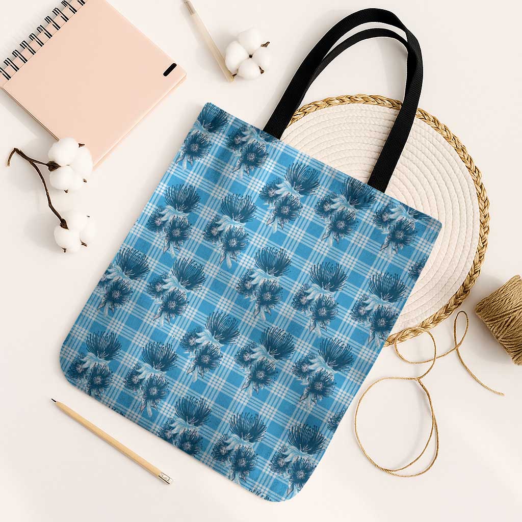 Blue Palaka Hawaii Tote Bag Hawaiian Lehua Blossoms