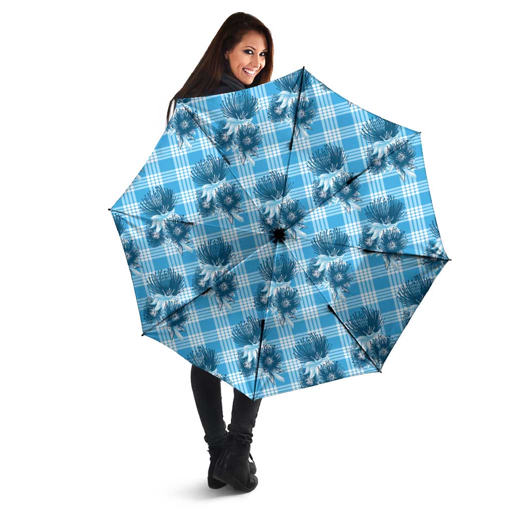 Blue Palaka Hawaii Umbrella Hawaiian Lehua Blossoms