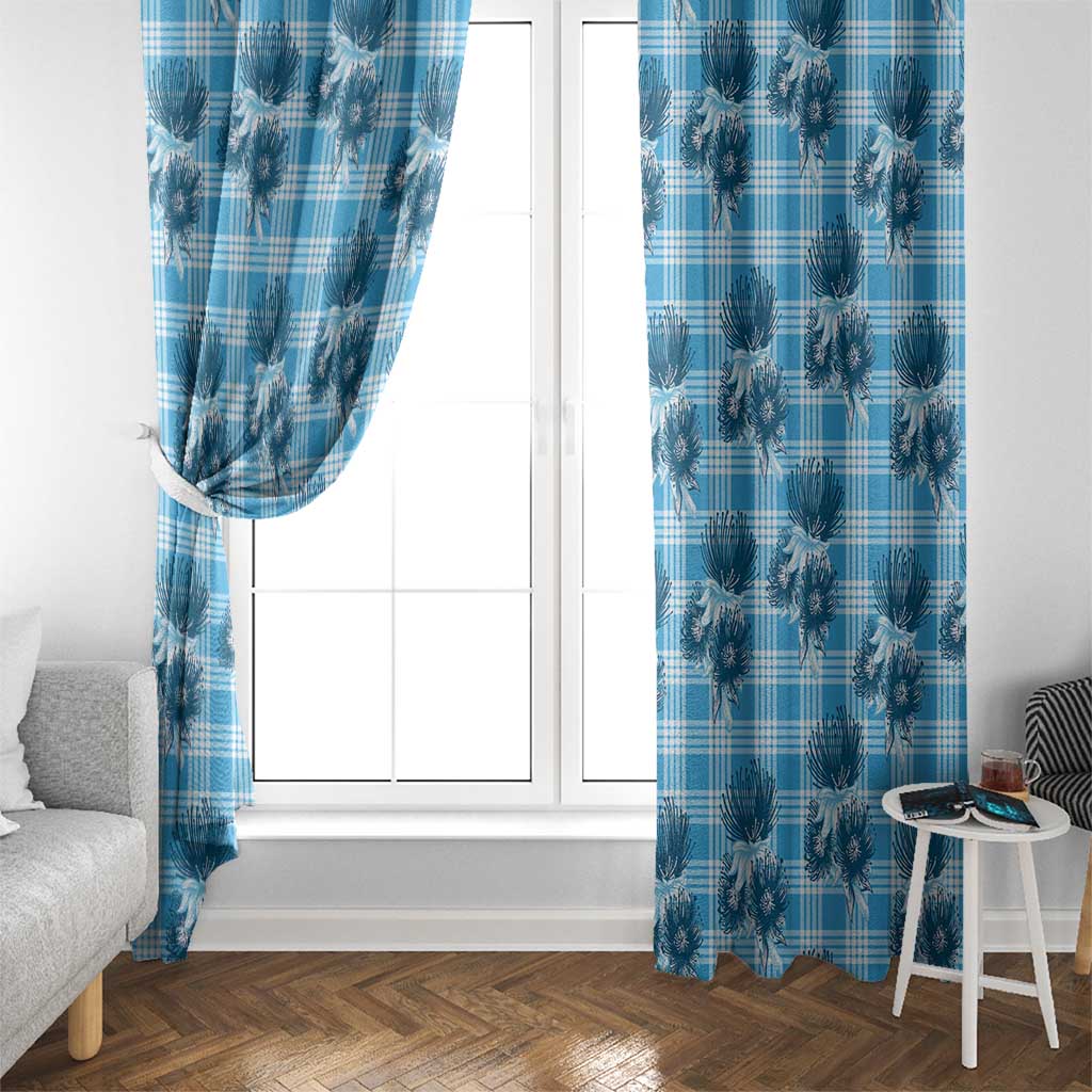 Blue Palaka Hawaii Window Curtain Hawaiian Lehua Blossoms