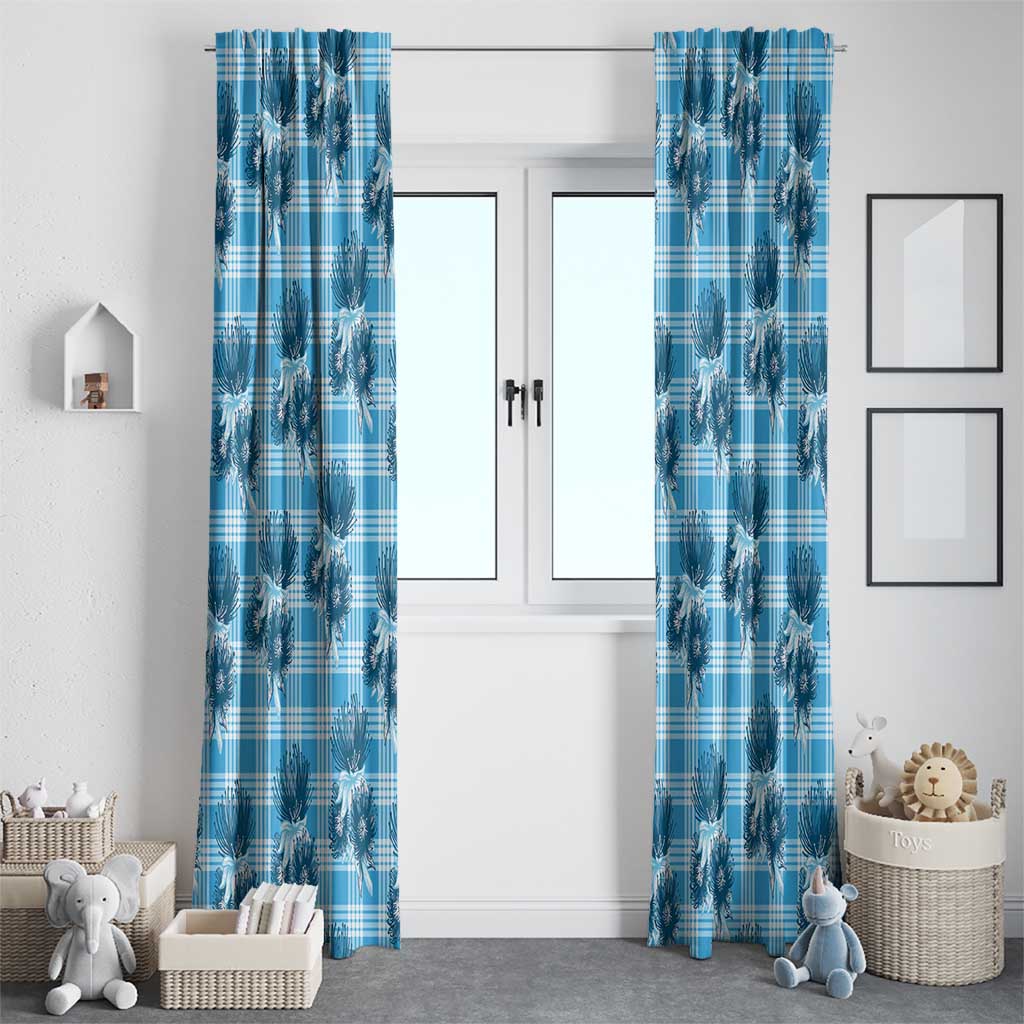 Blue Palaka Hawaii Window Curtain Hawaiian Lehua Blossoms