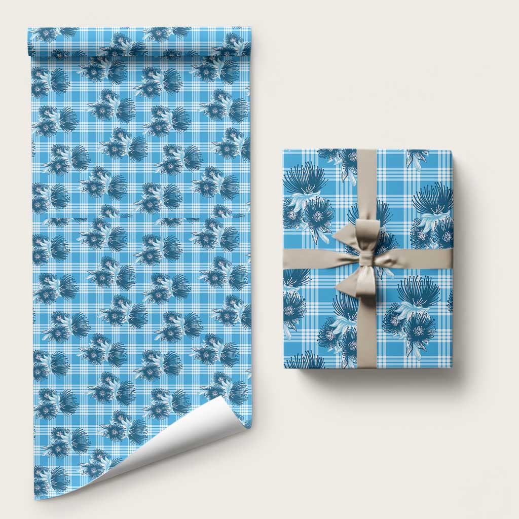 Blue Palaka Hawaii Wrapping Paper Hawaiian Lehua Blossoms