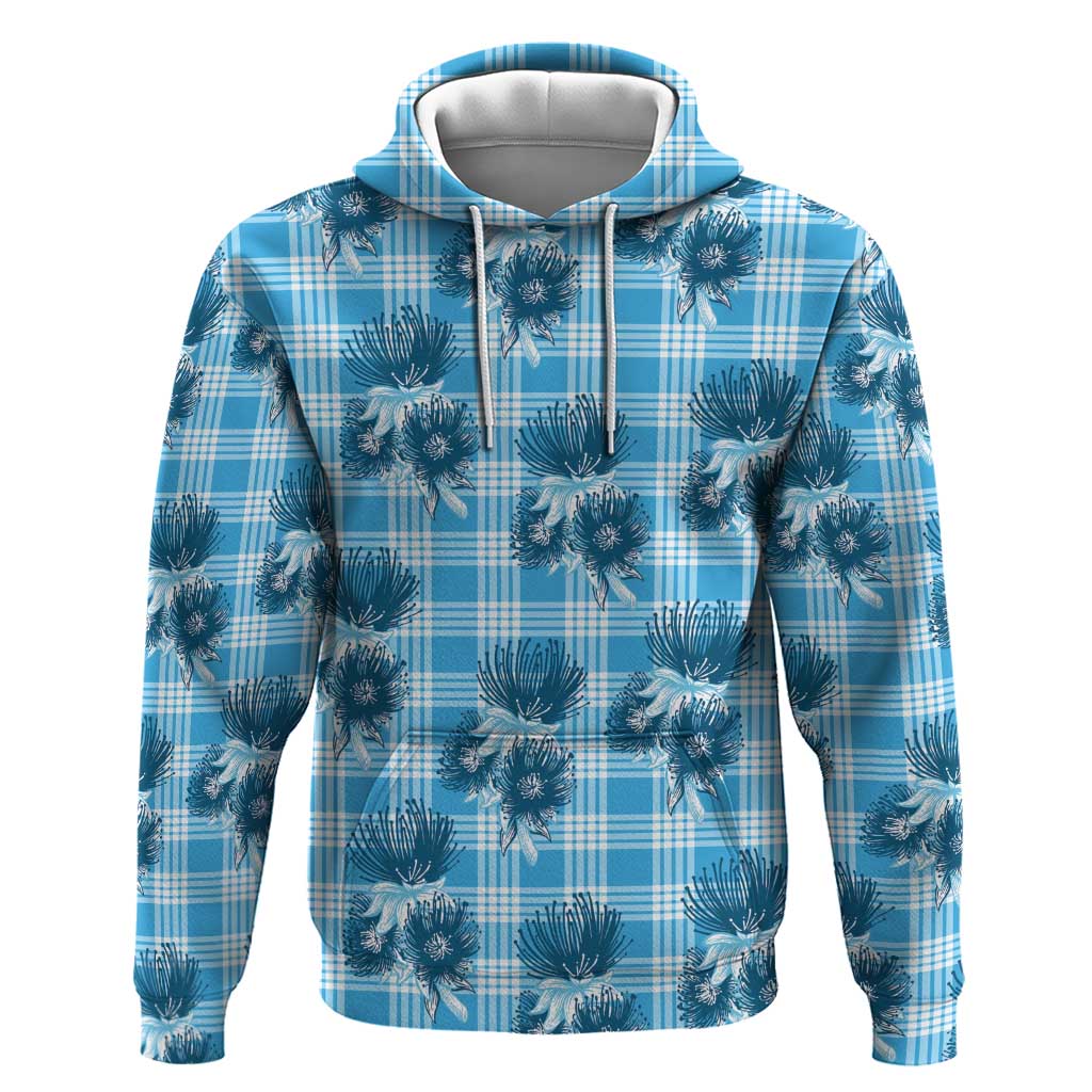 Blue Palaka Hawaii Zip Hoodie Hawaiian Lehua Blossoms