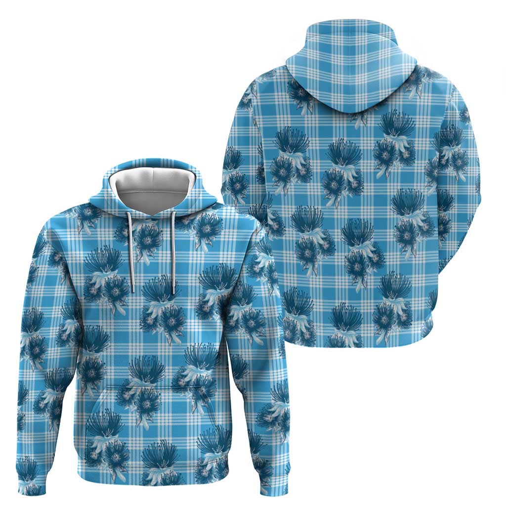 Blue Palaka Hawaii Zip Hoodie Hawaiian Lehua Blossoms