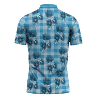 Blue Palaka Hawaii Zipper Polo Shirt Hawaiian Lehua Blossoms