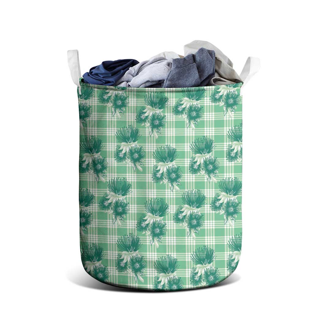Green Palaka Hawaii Laundry Basket Hawaiian Lehua Blossoms