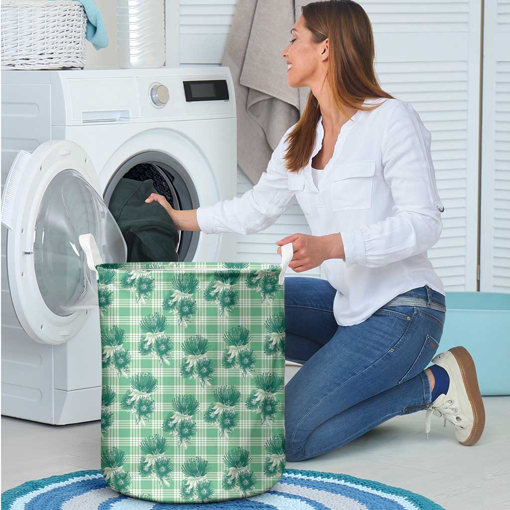 Green Palaka Hawaii Laundry Basket Hawaiian Lehua Blossoms